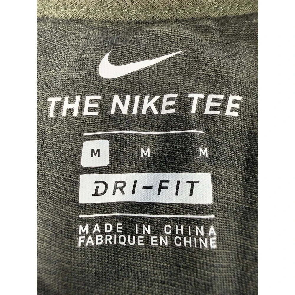 Nike Dri-FIT Men's Medium Cotton Slub Training T-Shirt Olive Green Orange Swoosh